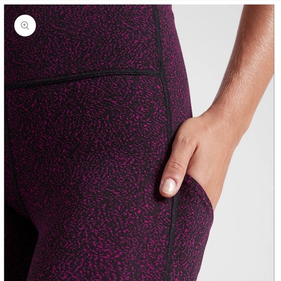 ATHLETA ULTIMATE STASH POCKET 7/8TH LEGGINGS STATIC BLACK AND FUCHSIA SIZE SMALL - Picture 3 of 14